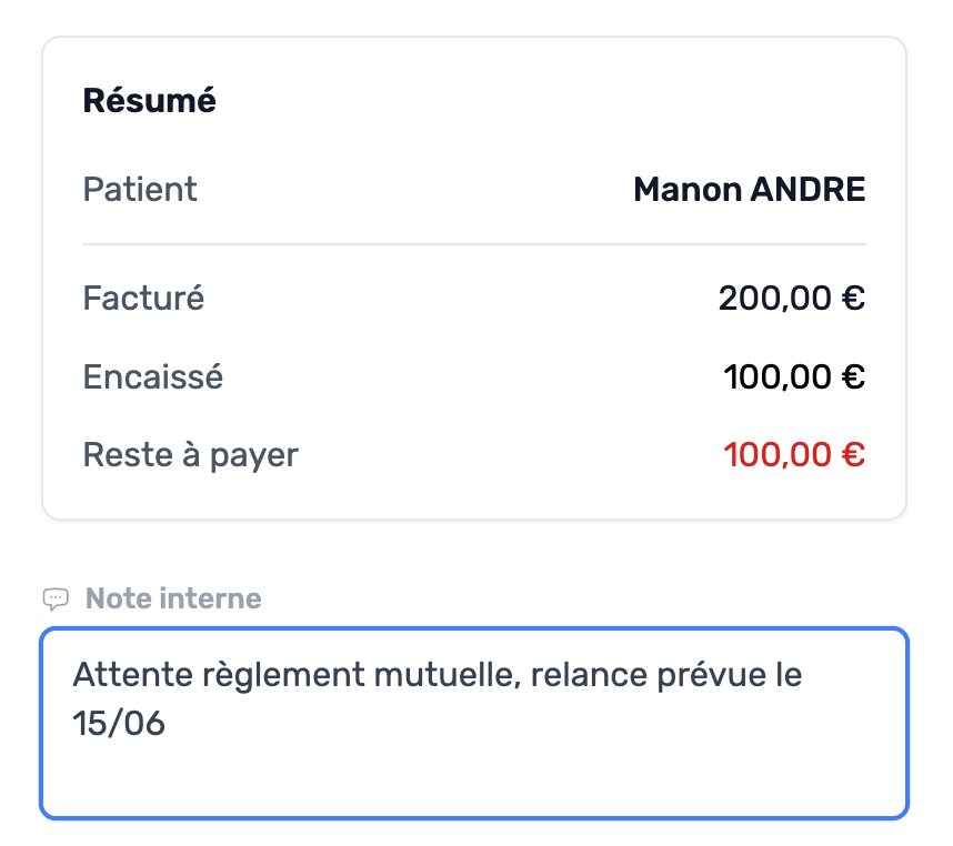 Champ Note interne sur une facture