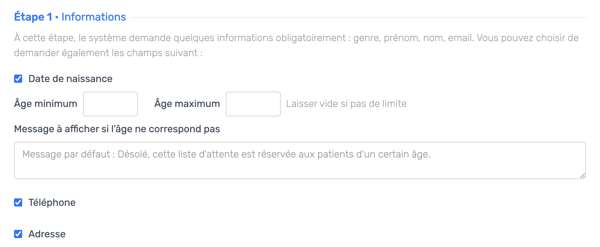 Champs configurables du formulaire d'inscription