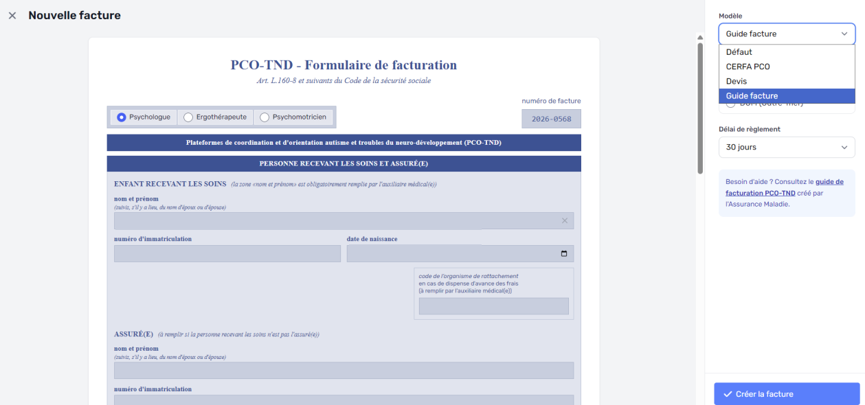 Le formulaire de facturation PCO-TND dans Perfactive